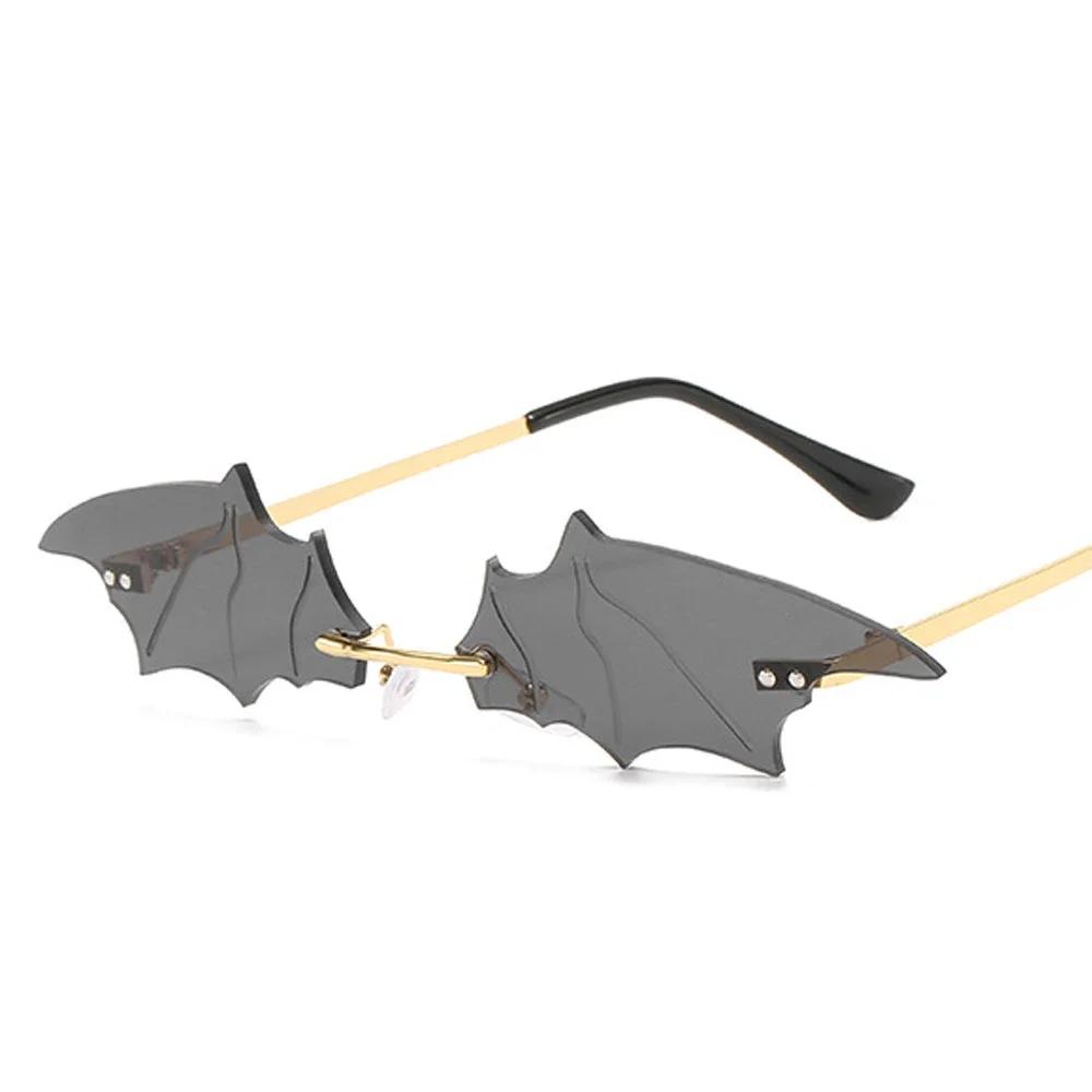 

Fashion Rimless Men Sunglasses Women Trendy Bat Shaped Sun Glasses Female Male Vintage Black Mirror Shades Metal As Picture
