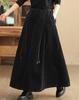 Women Vintage Corduroy Midi Skirt Elastic Waist Drawstring A-Line Maxi Skirt Casual Solid Long Half Skirt Autumn