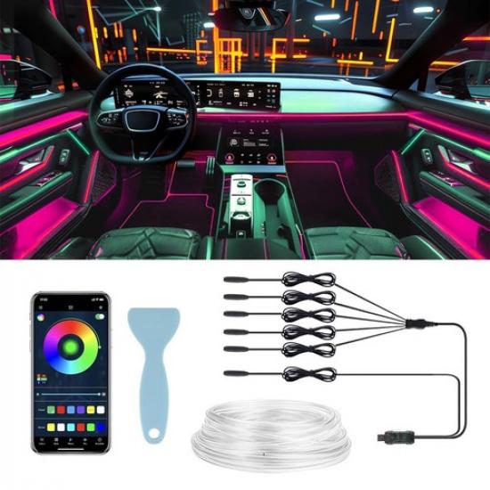 

7M Автомобильная RGB светодиодная лента Управление через приложение Музыкальное освещение Атмосферные лампы Салонное освещение