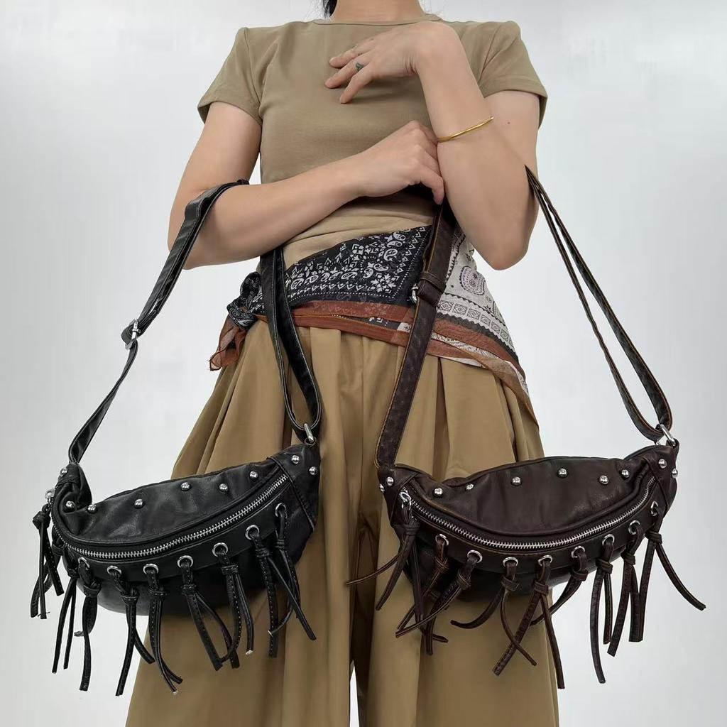 Punk Style Rivets Design chest pack PU Leather Shoulder Bags for Women 2025 Y2K Fashion Luxury Crossbody Bag Female Handbags