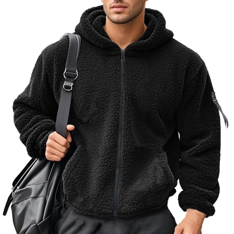 Men's Double-Faced Fleece Oversized Hooded Zip-Up High-Street Fashion Sweatshirt Jacket Top