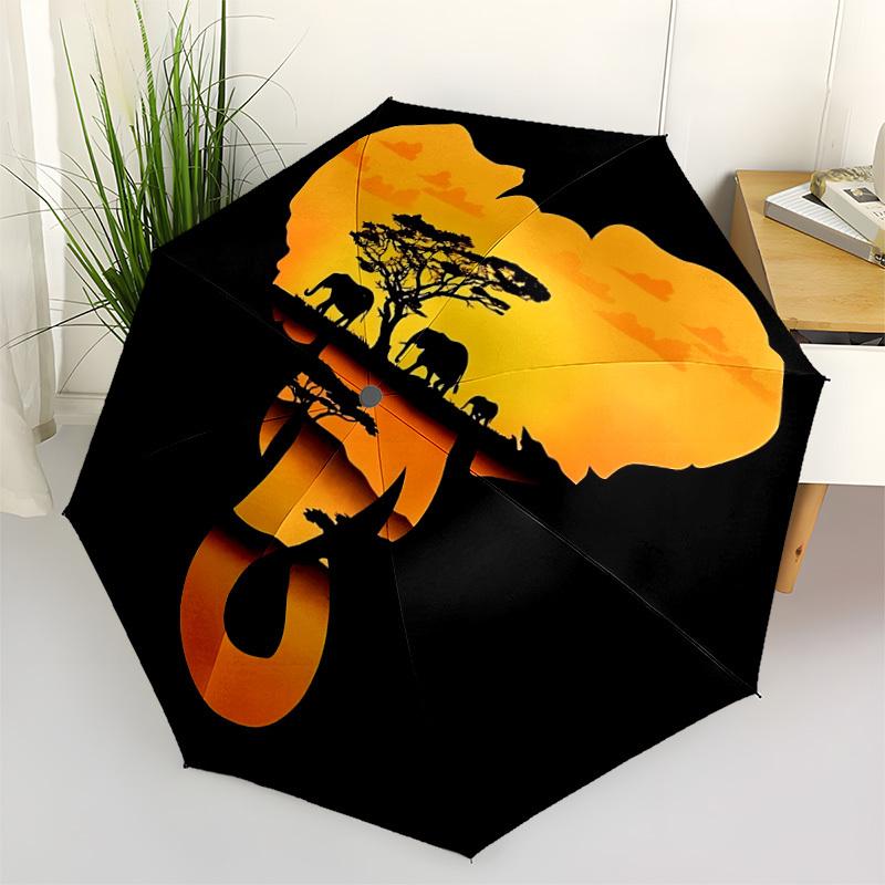 1pc African Safari Automatic Folding Umbrella - 8-Rib Compact Travel Umbrella Durable & Portable for Outdoor Use, Perfect Gift for Birthdays105