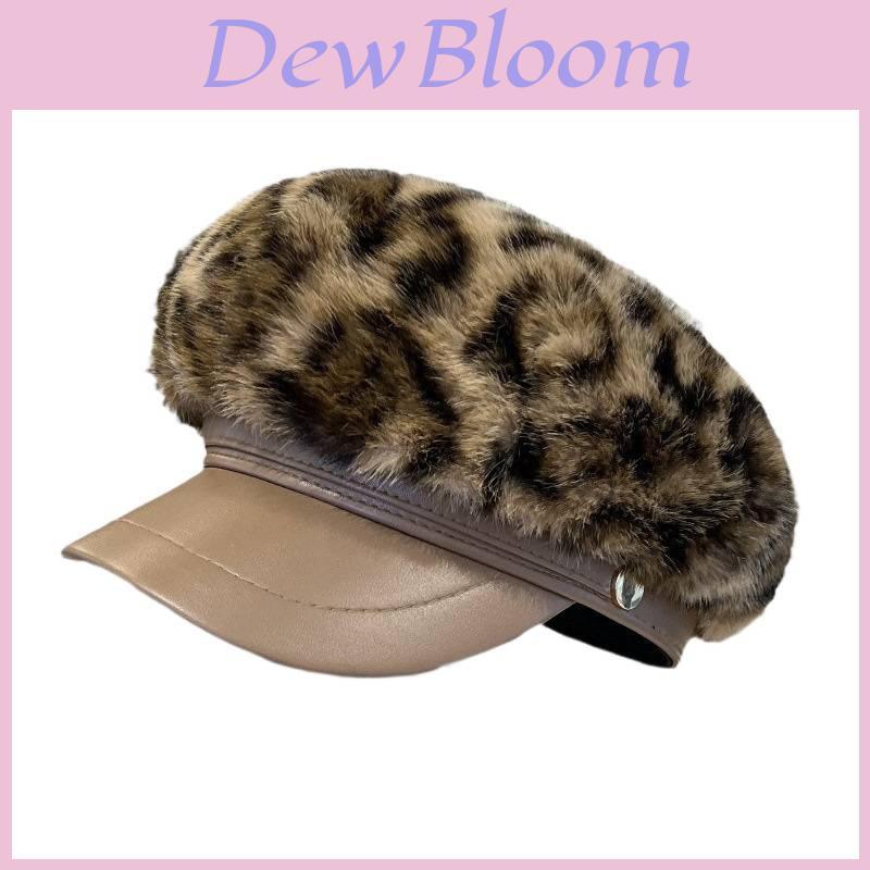 Leopard Print Newsboy Cap With Warm Polyester Fabric For Winter Casual Fashion