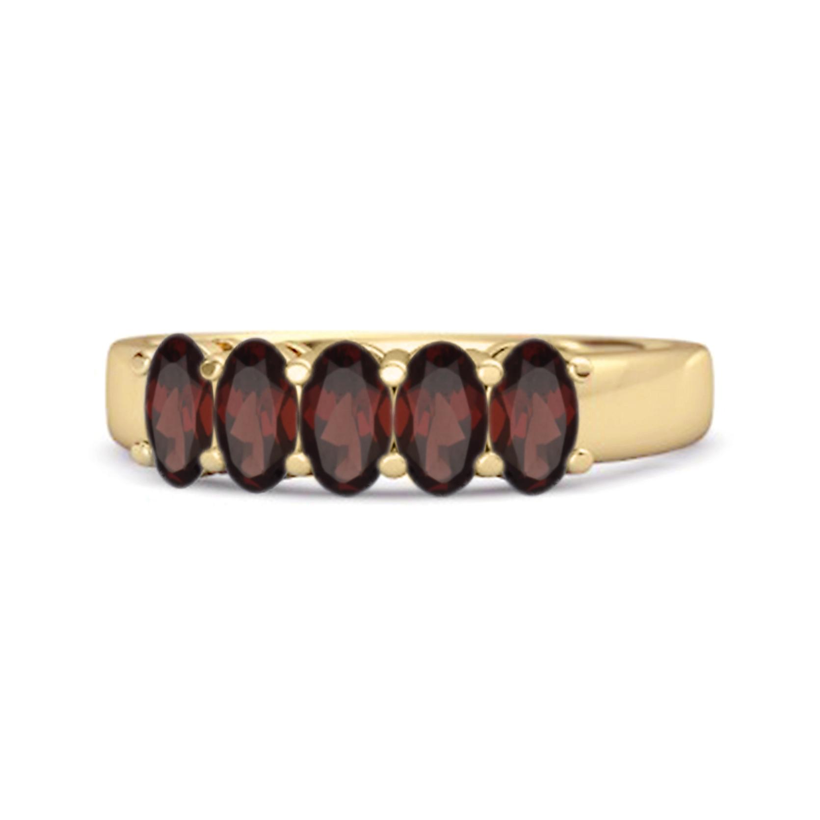 Garnet Oval Five- 925Stone Ring - 925 Sterling Silver Gold Vermeil 6