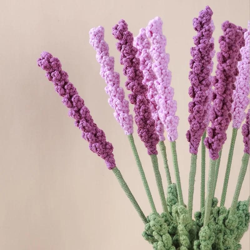 Lavender Crochet Flower Knitted Flower Creative Crochet Bouquet Finished Handmade Flowers Wedding Office Home Decor