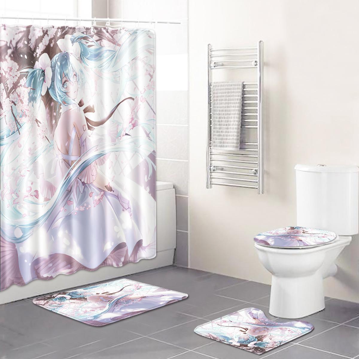 

Girl European And American Famous Ethnic Style Woman Pattern Bathroom Non-Slip Floor Mat Shower Curtain Carpet Shower curtain + 45 * 75 three-piece set