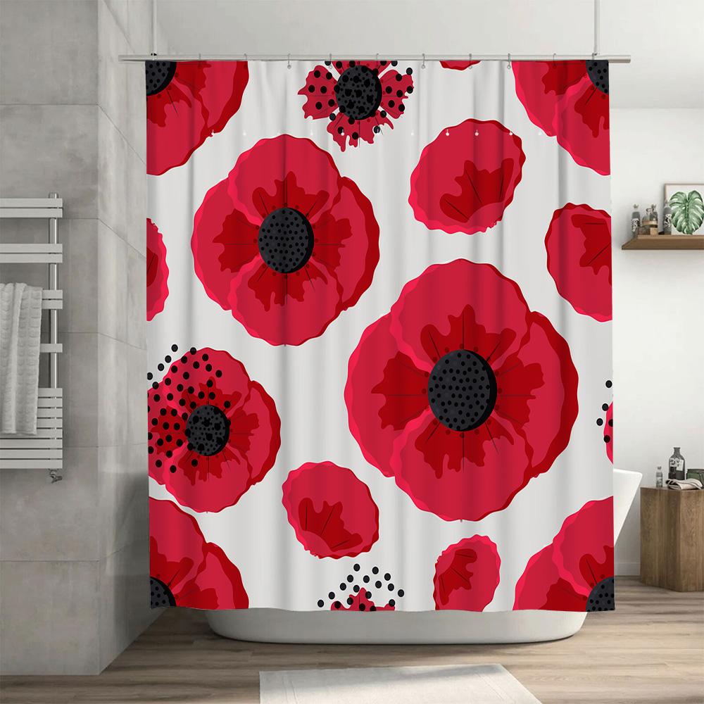 Mohnblumenmuster Duschvorhang Rote Blume Heimdeko Badezimmer Wasserdichtes Gewebe Modernes Design Dekoration Für Küche Oder Büro (Wa