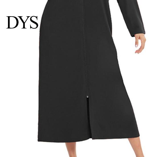 Sleep Dress Women Zip-up Nightgown Long Sleeve Loose Pure Color with Pockets Two Pocket Mid-calf Length Hooded Loungewear Daily Wear Home Bedroom Use