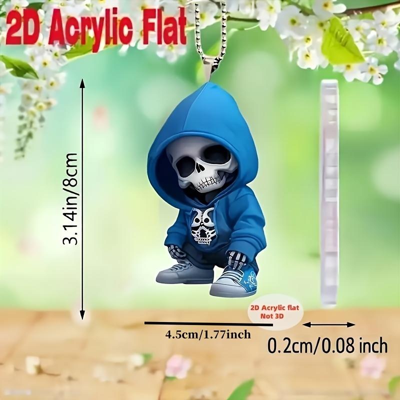 A Stylish 2D Skull Pendant with A Blue Hoodie Design, Suitable for Car Rearview Mirrors, Bags, and Home Decor