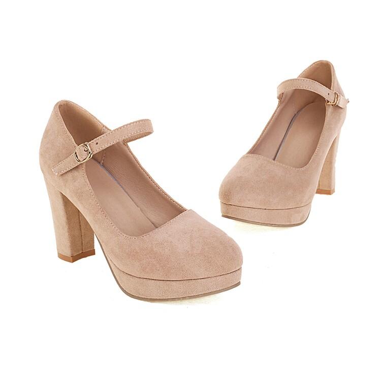 

FOREADA Women Pumps Thick High Heels Round Toe Buckle Mary Janes Fashion Party Spring Autumn Shoes Black Grey Red Orange Beige 39 миндальный