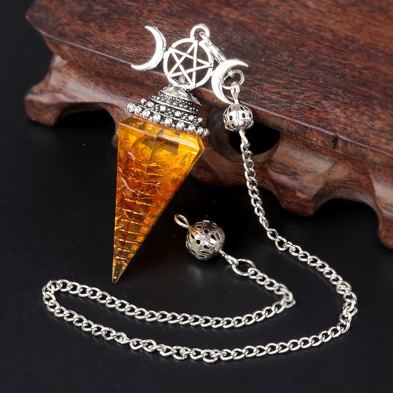 1690 Three-Phase Moon Seven Chakra Stone Resin Hexagonal Crystal Pendant Pendulum Cross-Border Jewelry