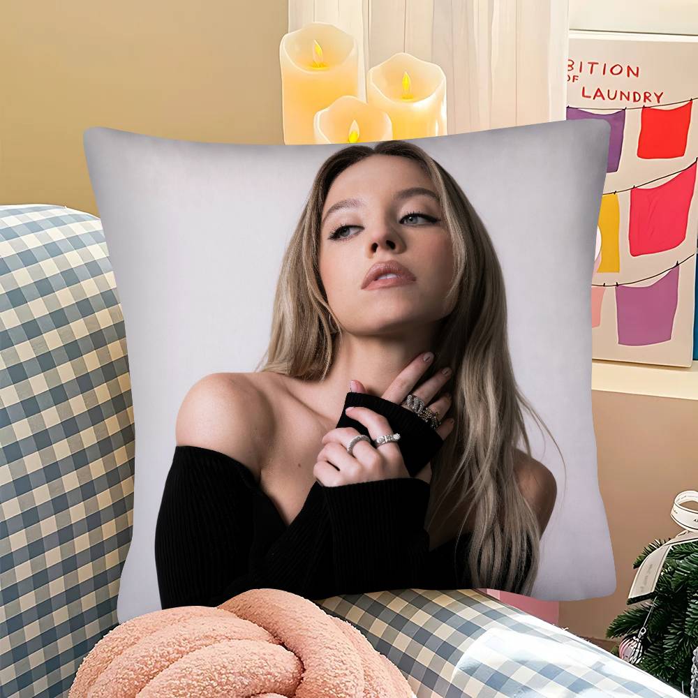 1Pc American Actress S-Sydney Sweeney Pillow Case Fashion Square Pillowcase Bedroom Sofa Room Ins Decoration Leisure