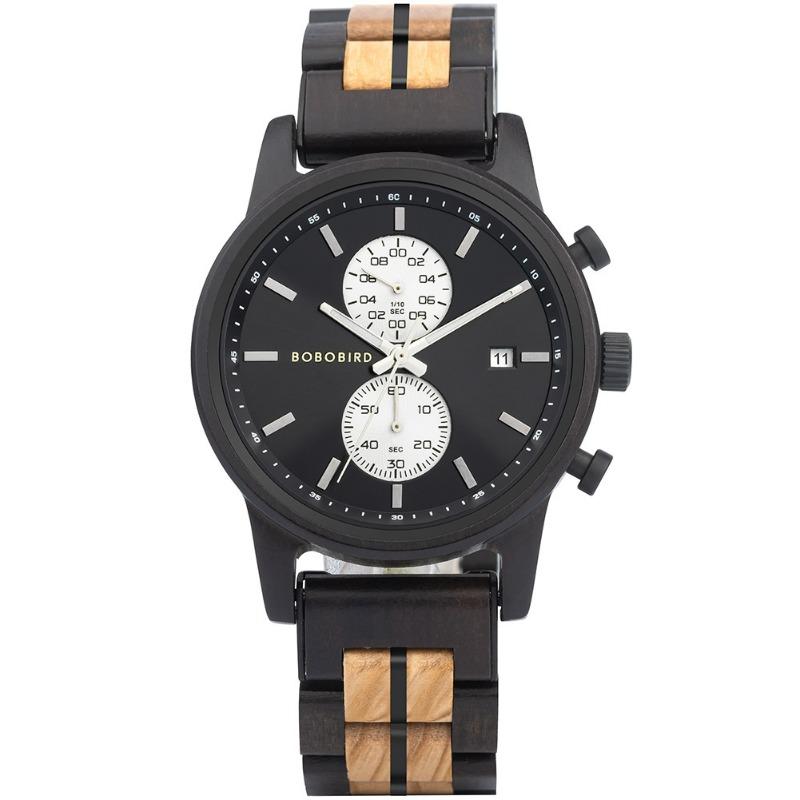 BOBOBIRD Leisure Sports Wood Watch Men's Stainless Steel Back Cover Multifunctional Men's Watch
