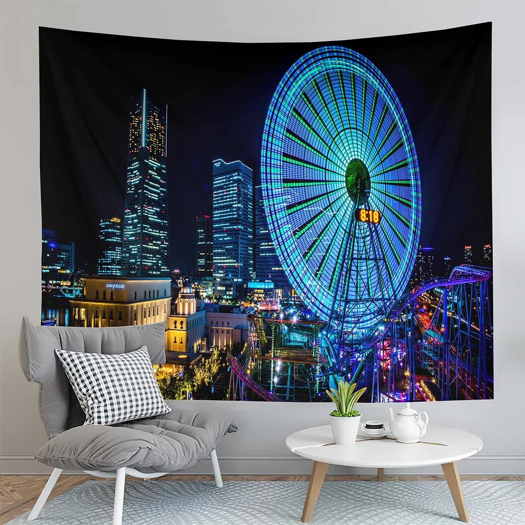 Paris Night View Tapestry Eiffel Tower Tapestry Ferris Wheel Tapestry Art Wall Hanging Home Living Room Bedroom Dorm Tapestries