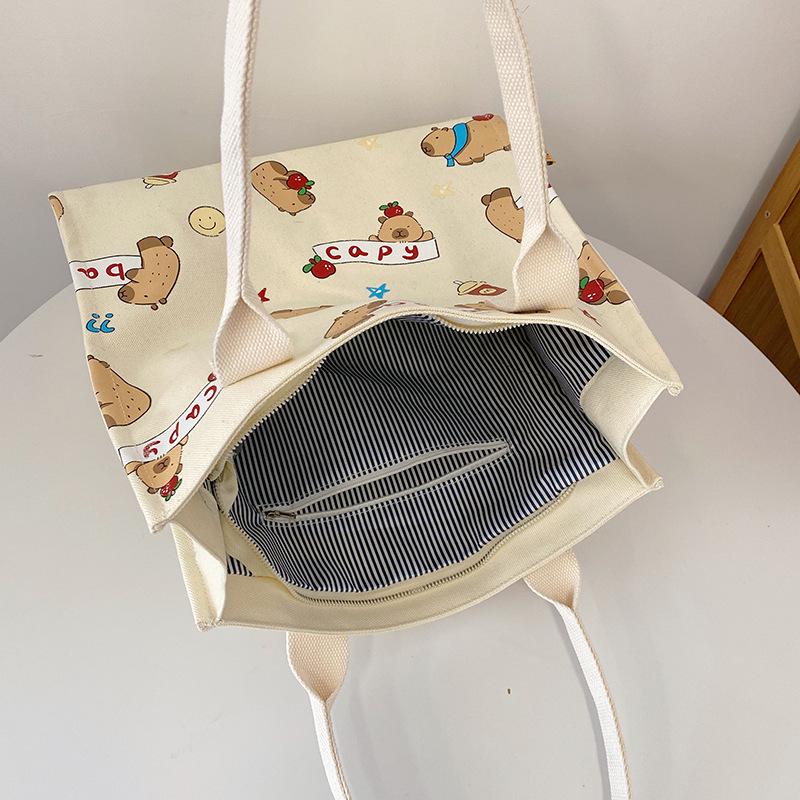 Koreanischer Lazy Style Capybara Canvas Tote & Crossbody Tasche