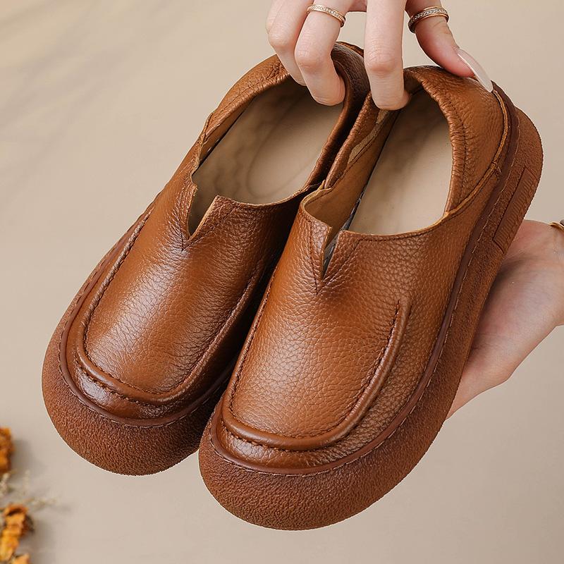 Μόδα Νέα Αυθεντικά Δερμάτινα Φλατ Γυναικεία Παπούτσια Οδήγησης 2025 Άνοιξη Λόφερ Χειροποίητες Ρετρό Μοκασίνες Γυναικεία Άνετα Παπούτσια με Φαρδιά Μύτη