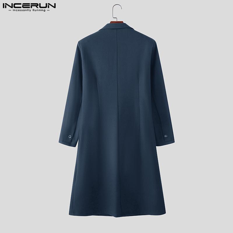 INCERUN Winter Autumn Men Double-breasted Long Sleeve Thin Woolen Long Overcoat Coats