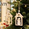 DIY Wood Crafts for Kids Wooden Christmas House Snowman/Reindeer Hanging Ornament, Xmas Pendant with Reusable Festive Home Decor Hemp Rope Window