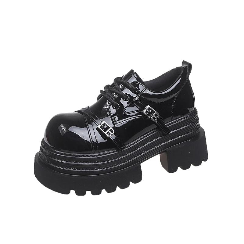 Fashion 8CM NEW Chunky Platform High Heels Women Spring Leather Ankle Buckle Mary Jane Shoes Woman Thick Heeled Pumps Lolita Shoes