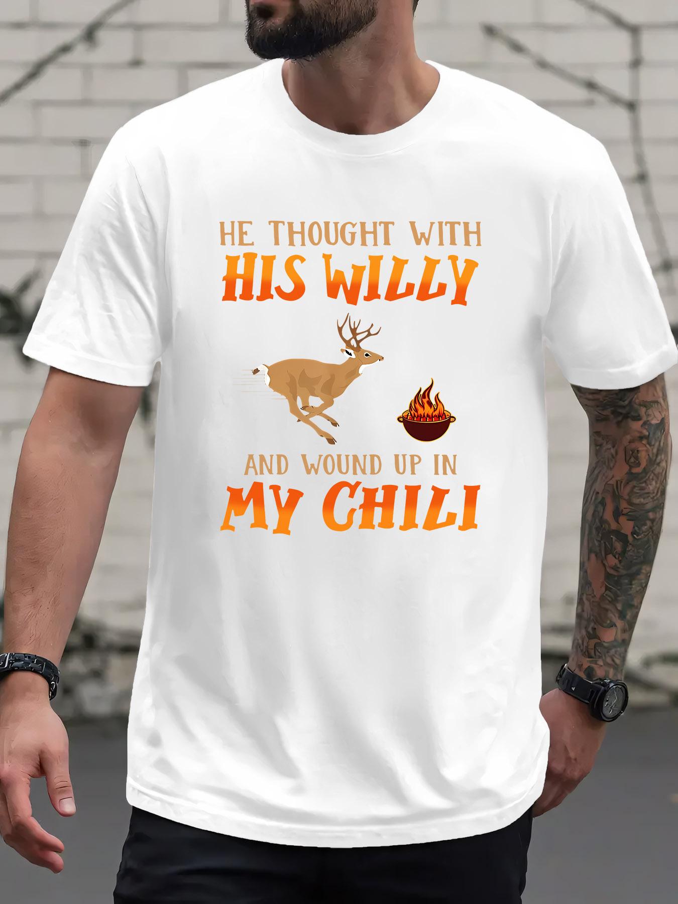 Funny Deer in Chili Pepper Graphic T-shirt -  He Thought with His Willy  Humorous Print XXXXL