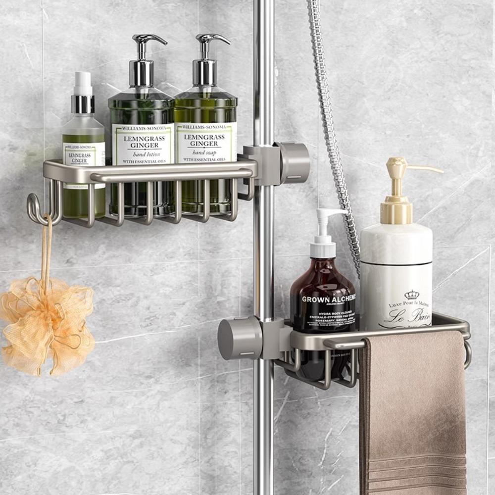 Bathroom Non Perforated Shower Storage Rack Shower Rod Rack Soap and Shampoo Storage Rack