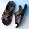 Herren Schwarz Leder Sandalen Sommer Braun Outdoor Wandersandalen Outdoor Breite Zehenpartie Strandschuhe für Vater Übergröße