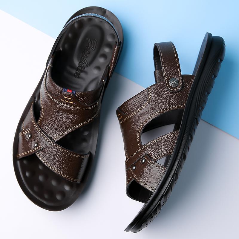 Herren Schwarz Leder Sandalen Sommer Braun Outdoor Wandersandalen Outdoor Breite Zehenpartie Strandschuhe für Vater Übergröße