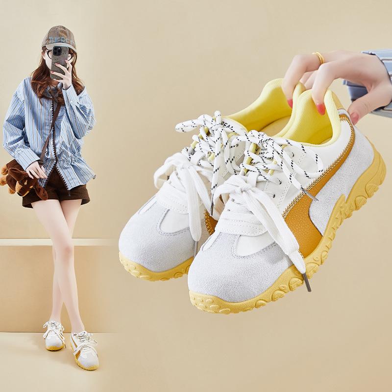 Women's Casual Chunky Platform Sneakers Faux Suede Lace-Up Non-Slip Walking Shoes for Women Comfortable Outdoor Work Running Shoes Tennis Sneakers