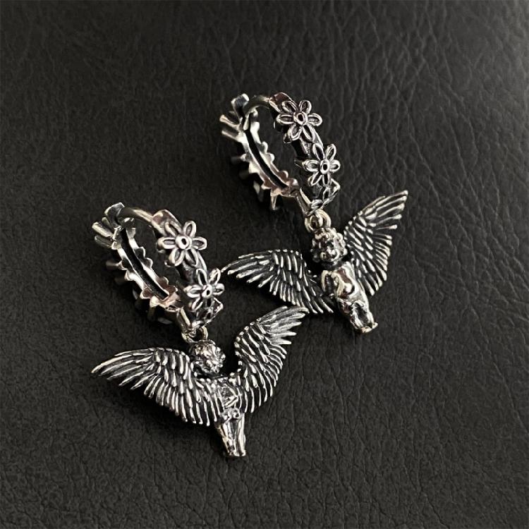 Angel Wing and Flower Hoop Earrings Fashionable Ear Rings Accessory for Parties Easy to Wear Ear Pendants Accessories