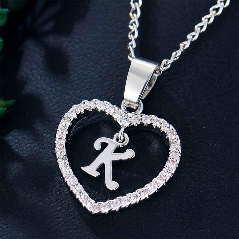 Heart Letters 26 Love Crystal Women Silver Plated Chain Jewelry Necklace