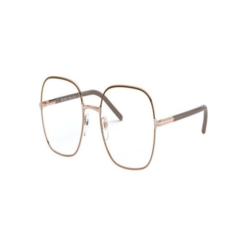 Prada Temple Logo Metal Rectangular Optical Frame Women s Rose Gold