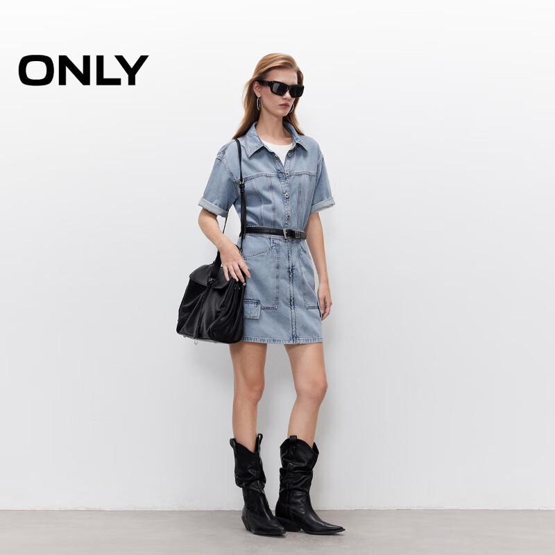 ONLY 2025 Summer Faux Two-Piece Collared Denim Mini Dress