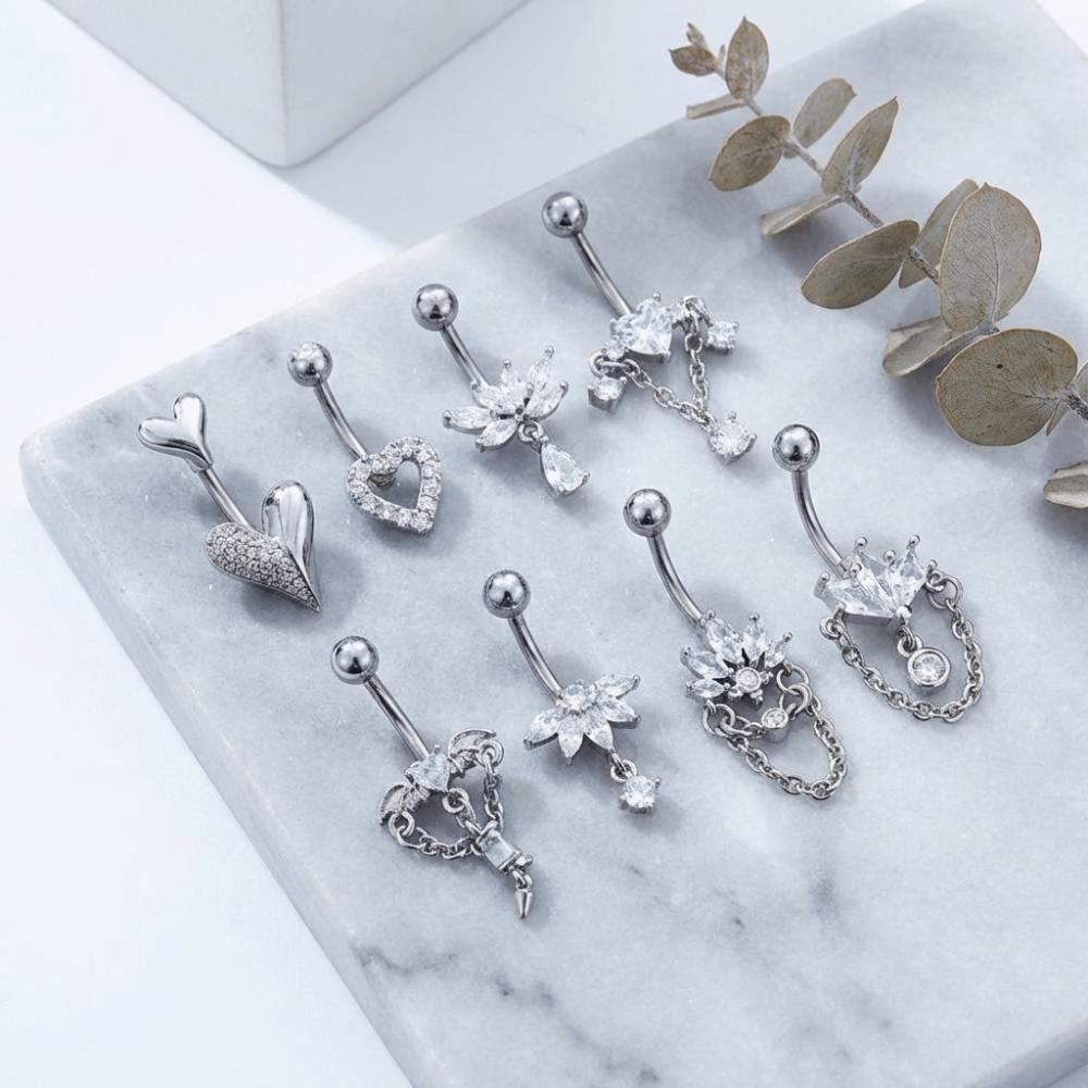 Elegant Gem Navel Piercing Copper Shiny Body Jewelry Round Crystal Ball Belly Button Rings Women