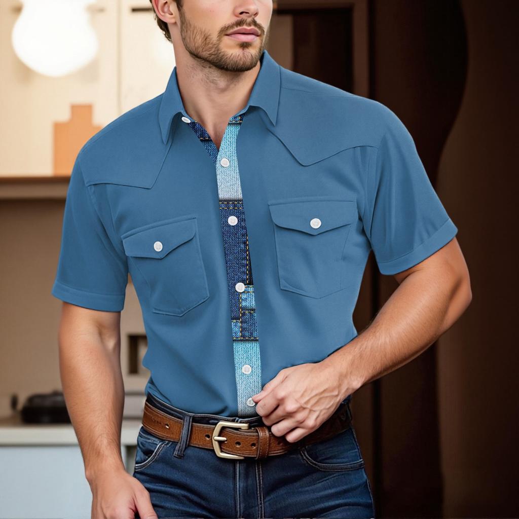 Men'S Fashionable Lapel And Shoulder Length Short Sleeved Casual Top
