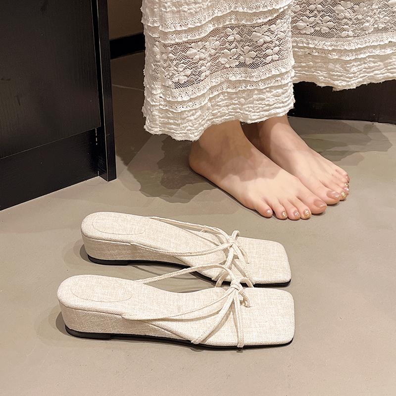 Fashion Summer Clip Toe Narrow Band Women Slippers Fashion Wedges Heel Slide Ladies Casual Gladiator Beach Flip Flop