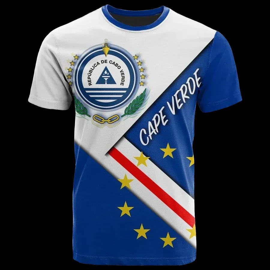 

2024 Cape Verde Flag Graphic T Shirts Summer 3D Printed Sports Outdoor O neck T-shirt Men s Short Sleeved Football New In Tops S