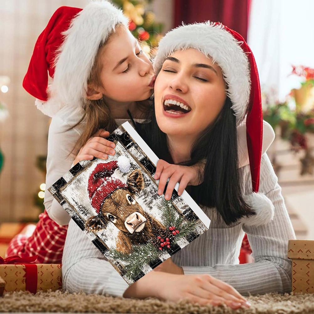 Christmas Advent Calendar 24 Pcs Highland Cow Ornaments 2D Acrylic Cute Animal Christmas Tree Decorations Xmas Countdown Gifts