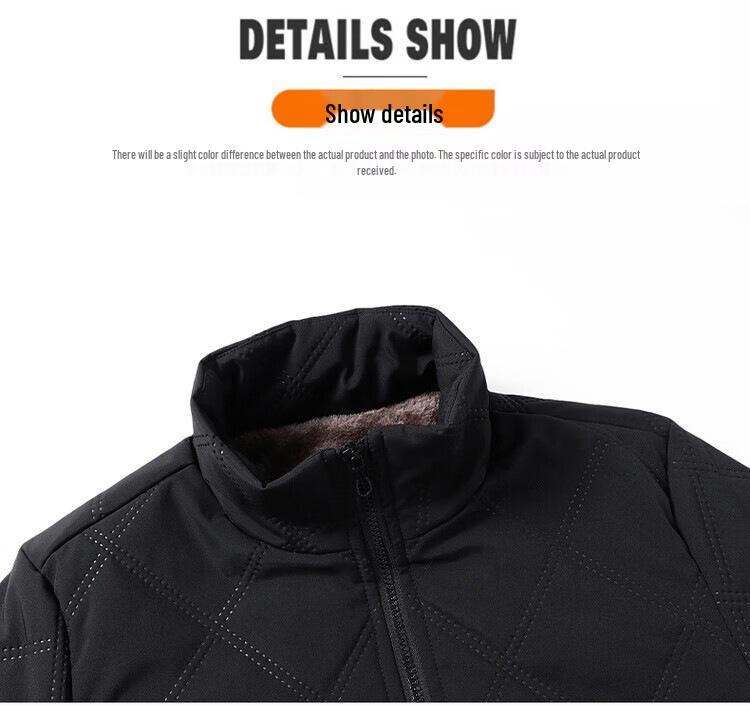 Men's Khaki Stand Collar Windproof Velvety Cotton Winter Jacket