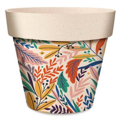 [R6629] - Multicolored Beige 'Flowers' Bamboo Plant Pot - 17x15 Cm