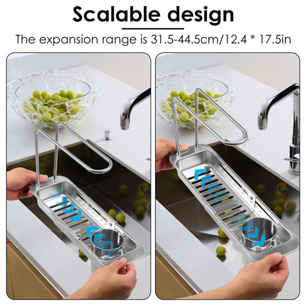 Telescopic Sink Storage Rack Stainless Steel Kitchen Dish Sponge Holder Towel Hanger Drain Basket Filter Bathroom Organizer