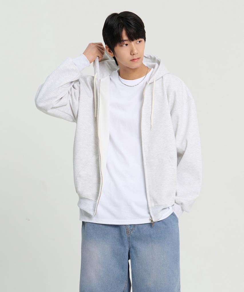 Creedmens 2-Way Basic Double-Layered Zip-Up Hoodie (White Melange)