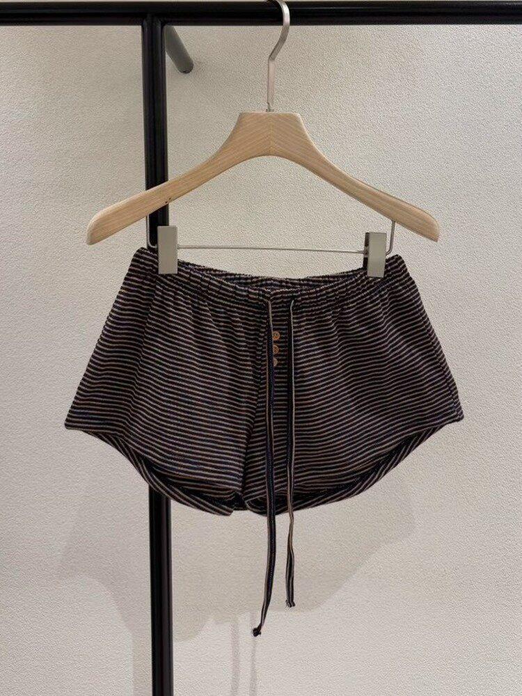 Summer 2026 Women s Slimming Striped Drawstring Shorts with Elastic Waist Medium