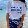 Earth Club Niche American Vintage Holiday Style Couple Sports Leisure Loose Cotton Short Sleeve T-shirt Women