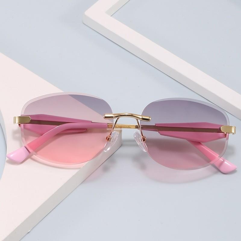 European Style Frameless Oval Sunglasses With Uv400 Protection For Fashion And Travel