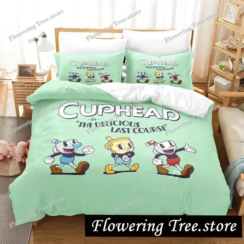 Cartoon Mugman Cuphead Bedding Set Duvet Cover Bed Set Quilt Cover Pillowcase Comforter king Queen Size Boys Adult Bedding Set
