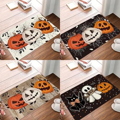 Halloween Pumpkin Doormat Anti-Slip Entryway Rug Washable Bedroom Kitchen Bath Mat Polyester Home Decor Carpet