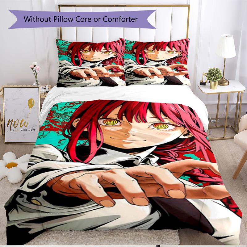 3pcs Duvet Cover Set (1*Duvet Cover + 2*Pillowcase, Without Core), Makima Chainsaw Man Print Soft All‑Season Bedding Set, Home Bedroom Decor Gift