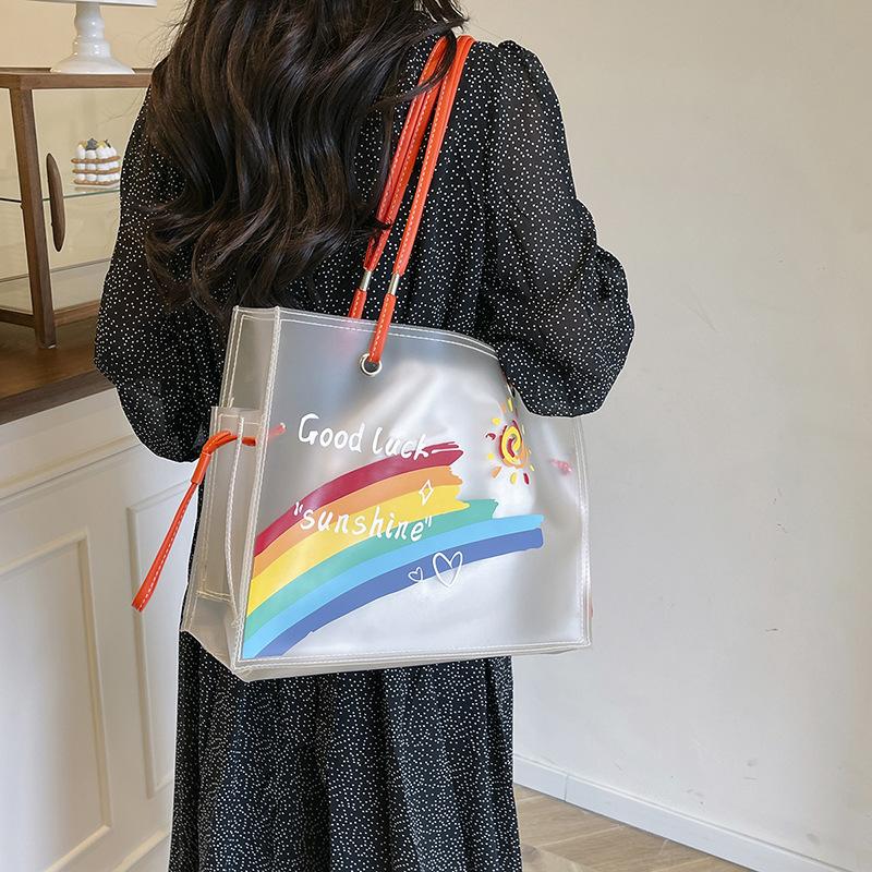 Summer bag 2025 new fashion pvc transparent jelly bag sweet girl large capacity versatile tote bag tide
