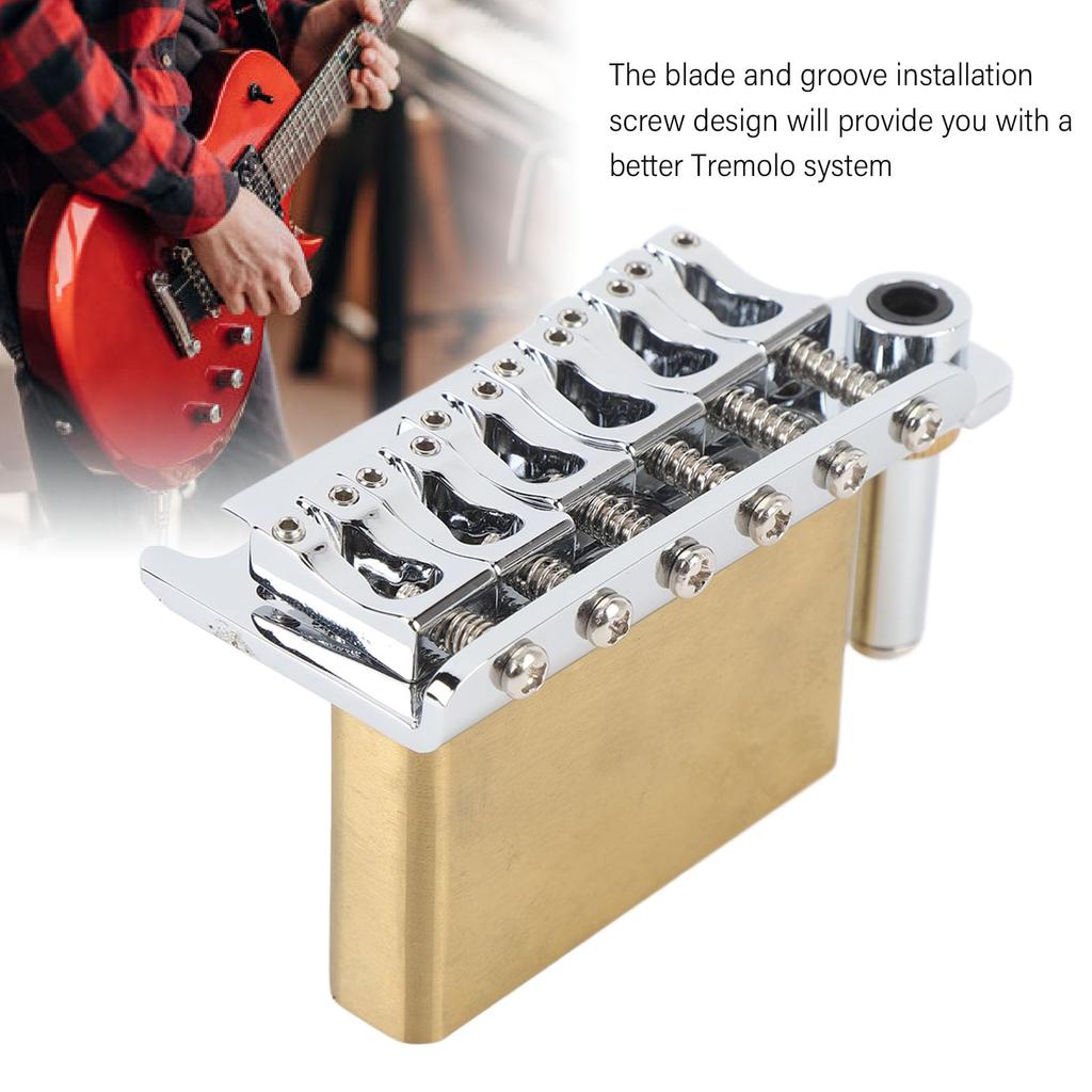 Fockety Electric Guitar Tremolo Cent Style Tremolo Bridge 54mm String Solid Brass Stainless Steel Push Arms for Increased Bridge, 6-String