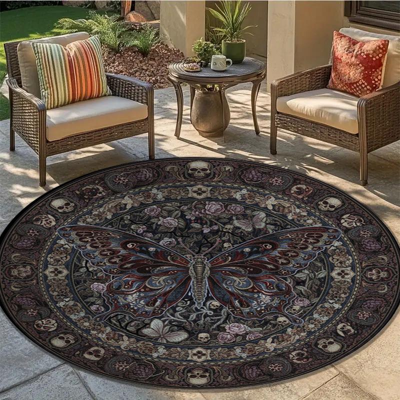 Schmetterling Gotischer Prunk Runder Teppich, Teppich für Wohnzimmer Schlafzimmer Sofa Spielzimmer Dekor, Rutschfeste Fußmatte83